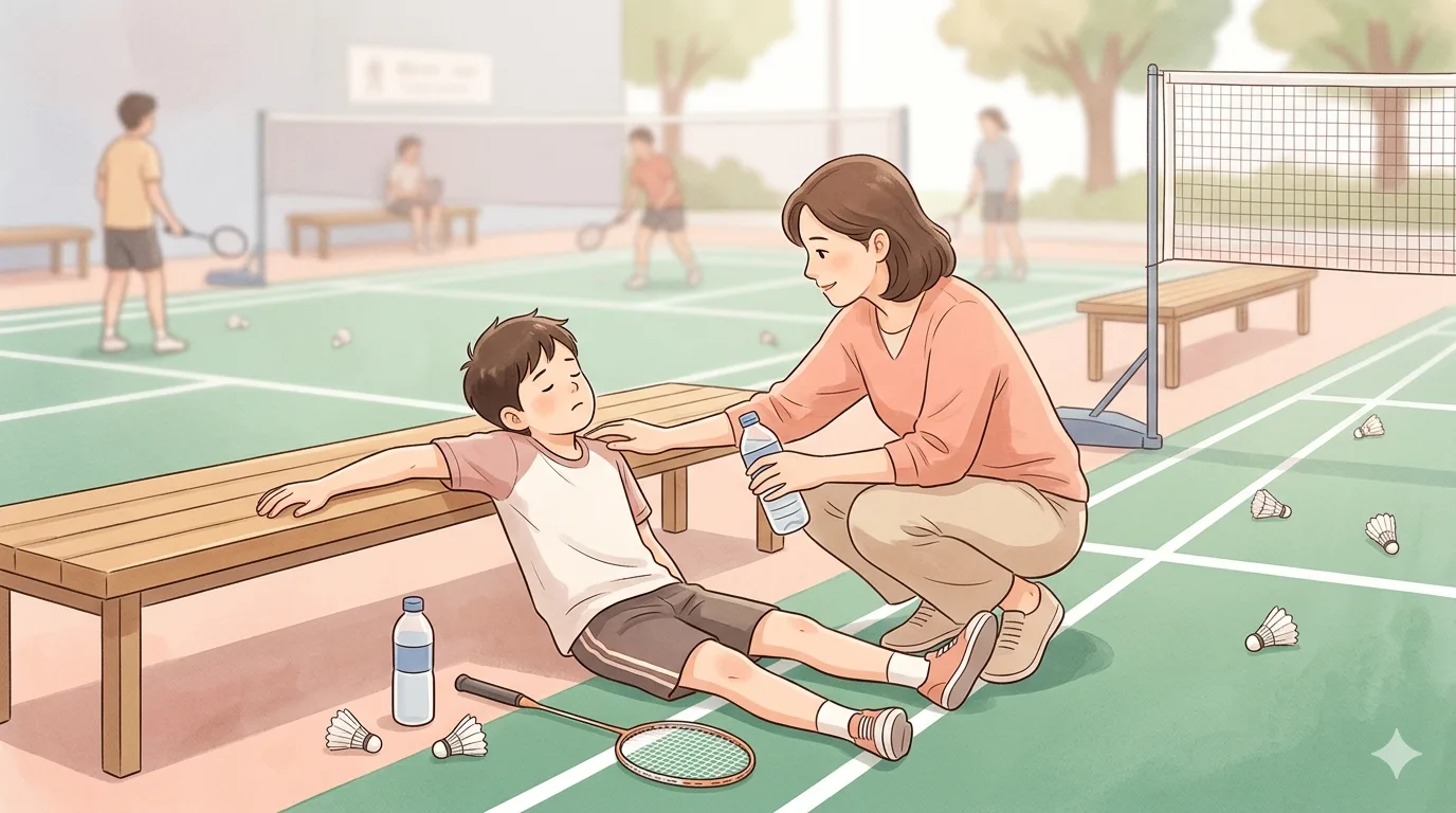 家长陪伴低落的孩子把学习任务拆小并重新开始的家庭场景插画